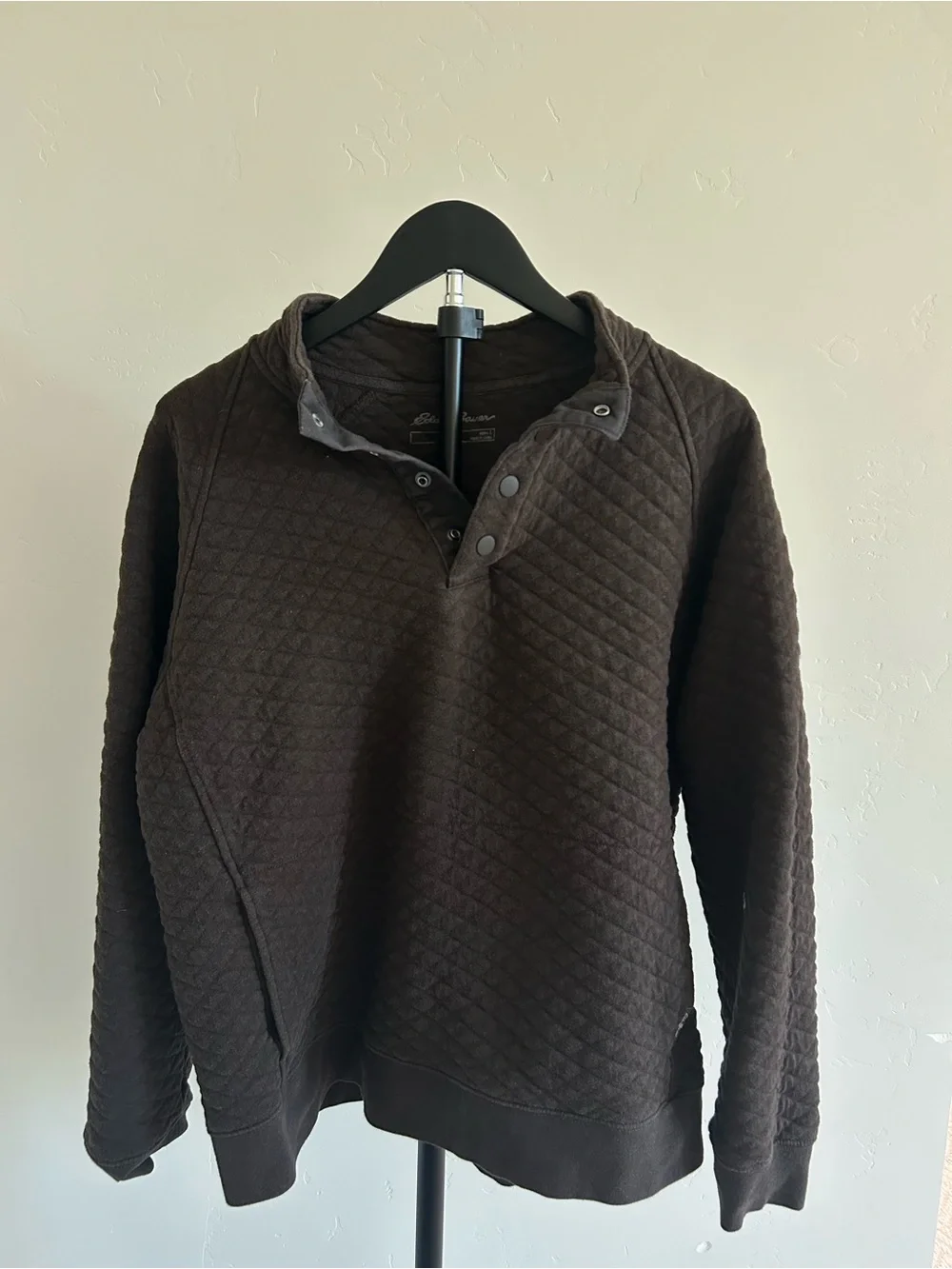 Eddie Bauer Men’s L Brown Quilted Snap Neck Pullover Sweatshirt